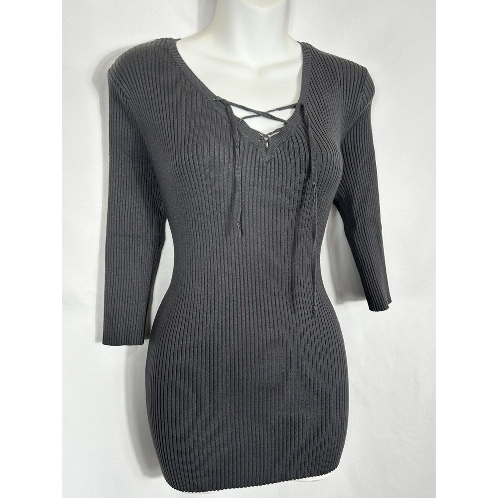 Vintage Union Bay Ribbed Knit Tunic Top Size XL Lace Up Y2K Grunge Goth Alt Emo